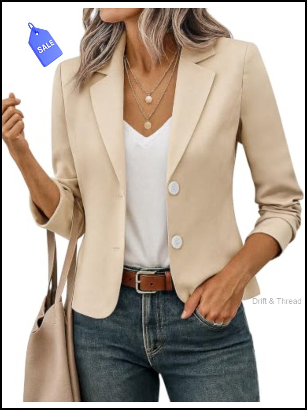 Cropped Blazer Jacket Notch Lapel Single-Breasted Business Casual Work